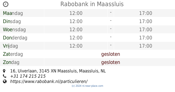 🕗 Openingstijden Rabobank Maassluis, 16, Uiverlaan, Tel. +31 174 215 215